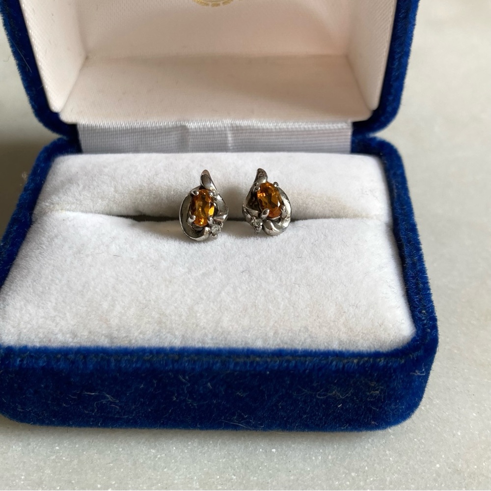 Sterling Silver Citrine Earrings with Diamond Accent